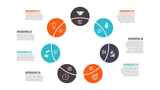 Concepto de ciclo para infografía con opciones o partes de 7 pasos