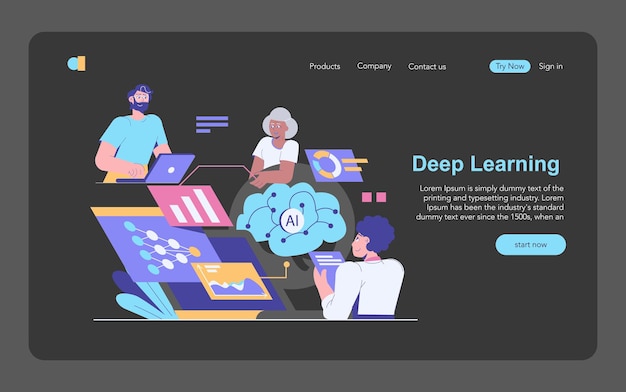 Concepto de ciencia de datos un equipo diverso colabora en proyectos de IA y aprendizaje automático en un sitio web