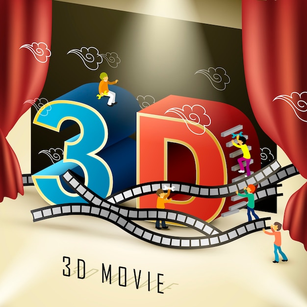 Concepto de cine 3d en diseño plano isométrico 3d