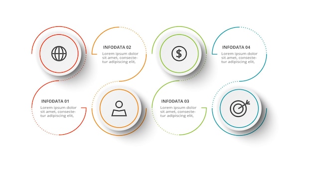 Concepto de círculo para infografía con opciones de 4 pasos partes o procesos Visualización de datos comerciales