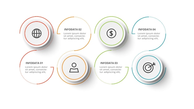 Concepto de círculo para infografía con opciones de 4 pasos partes o procesos visualización de datos comerciales