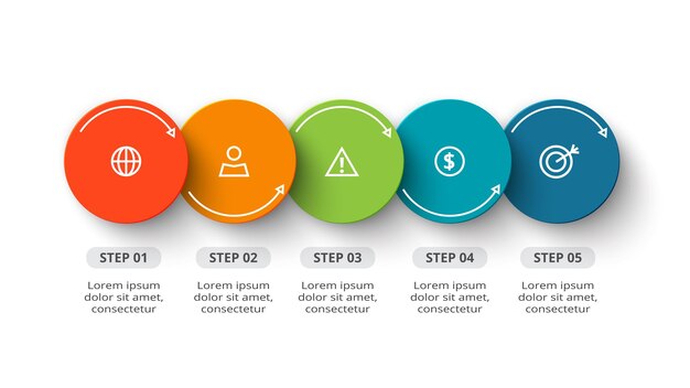 Concepto de círculo para infografía con opciones de 5 pasos partes o procesos visualización de datos comerciales