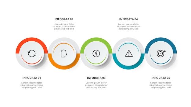 Concepto de círculo para infografía con opciones de 5 pasos partes o procesos visualización de datos comerciales