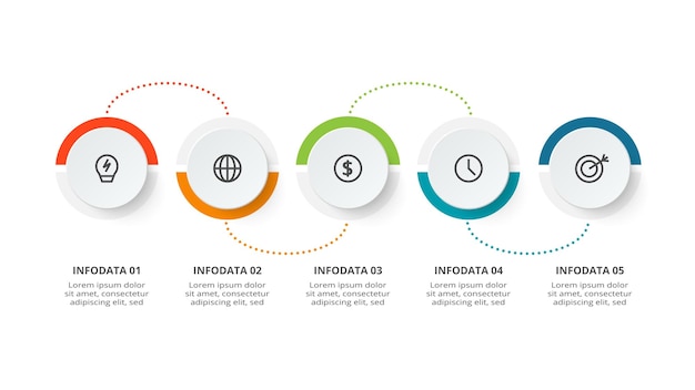 Concepto de círculo para infografía con opciones de 5 pasos partes o procesos Visualización de datos comerciales