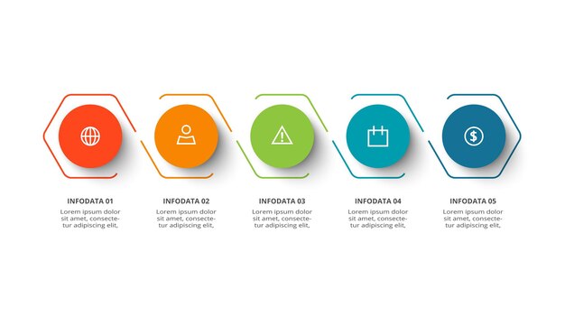 Concepto de círculo para infografía con opciones de 5 pasos partes o procesos visualización de datos comerciales