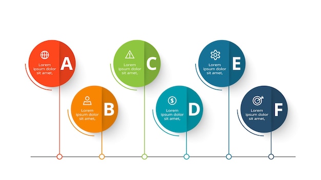 Concepto de círculo para infografía con opciones de 6 pasos partes o procesos visualización de datos comerciales