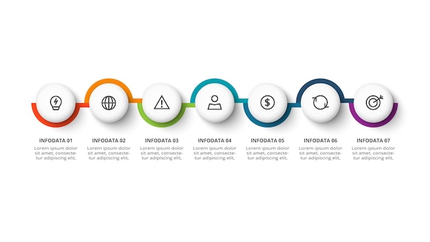 Concepto de círculo para infografía con opciones de 7 pasos partes o procesos visualización de datos comerciales