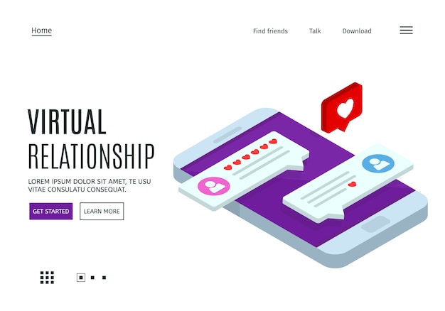 Concepto de citas en línea y redes sociales. Chateando en el Internet. Plantilla web de página de destino.