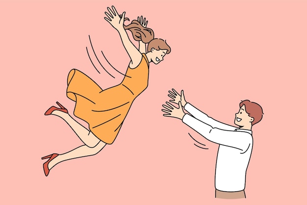 Concepto de citas románticas y felicidad Sonriente hombre novio esposo de pie y atrapando caídas