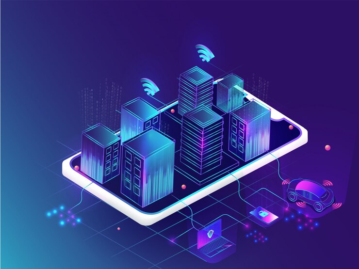 Vector concepto de ciudad inteligente futurista.