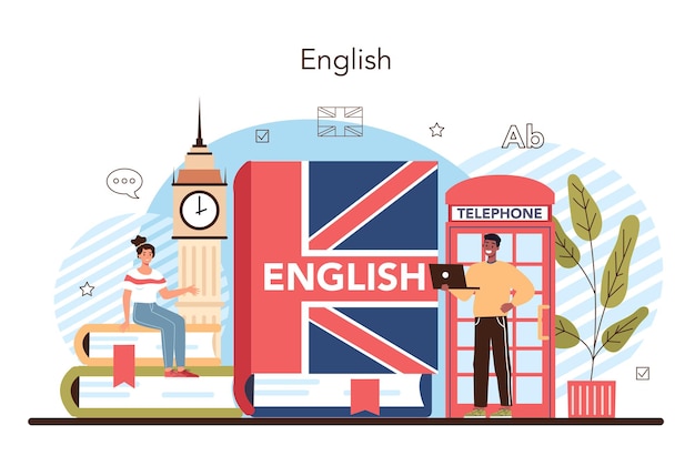 Concepto de clase de inglés estudiar idiomas extranjeros en la escuela o la universidad