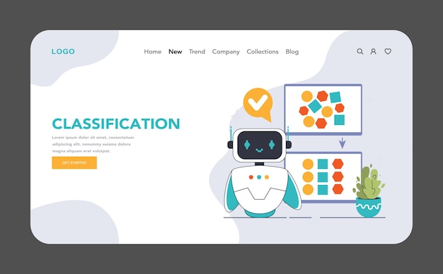 Concepto de clasificación de datos un robot amigable se involucra en el aprendizaje automático clasificando eficazmente diversas