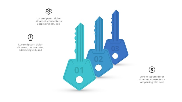 Concepto clave para infografía con opciones de 3 pasos partes o procesos Visualización de datos comerciales