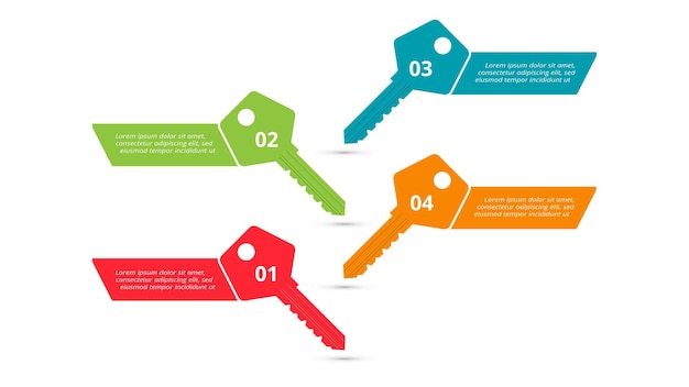 Concepto clave para infografía con opciones de 4 pasos, partes o procesos Visualización de datos comerciales