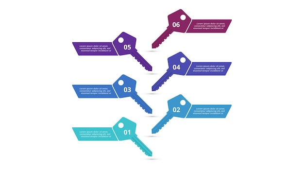 Vector concepto clave para infografía con opciones de 6 pasos partes o procesos visualización de datos comerciales