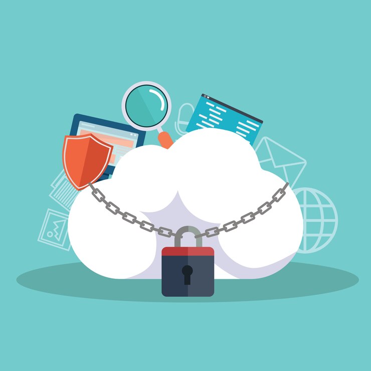 Vector concepto de cloud computing y protección de datos. ilustracion vectorial diseño plano