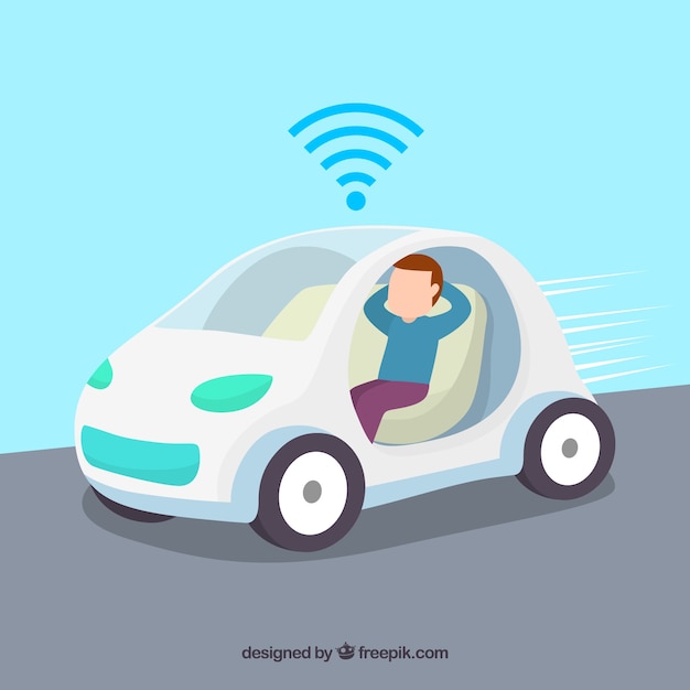 Concepto de coche autónomo con diseño plano