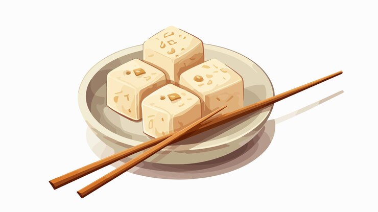 Vector concepto de cocina asiática con palillos y diseño vectorial de tofu