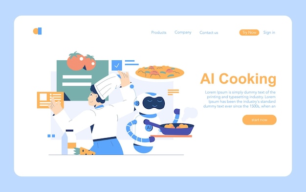 Un concepto de cocina chef y robot colaboran en una cocina futurista preparando alimentos integración de