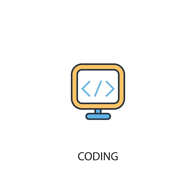 Concepto de codificación 2 icono de línea de color. ilustración simple elemento amarillo y azul. diseño de símbolo de esquema de concepto de codificación