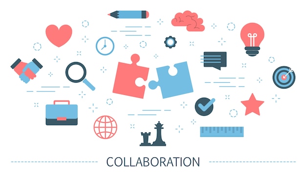 Concepto de colaboración. Idea de colaboración y trabajo en equipo. Comunicación con el socio y apoyo mientras se trabaja en conjunto. Aislado