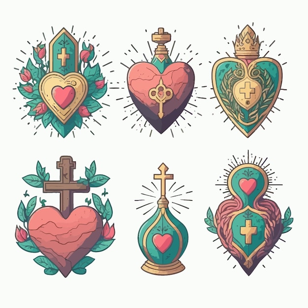 Concepto de colección del sagrado corazón. ilustración