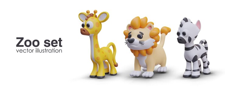 Vector concepto de la colección del zoológico jirafa africana realista león y cebra