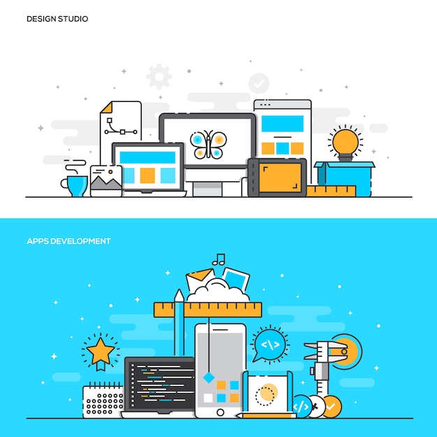 Concepto de color de línea plana: estudio de diseño y desarrollo de aplicaciones: color