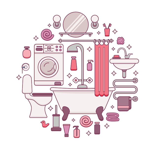 Concepto colorido de equipamiento de baño.