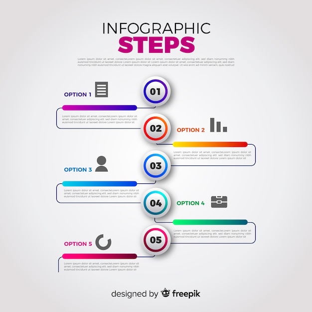 Vector concepto colorido de pasos infográficos gradientes