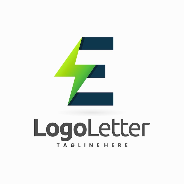 Vector el concepto de combinación de la letra e, el logotipo eléctrico y las formas de la luz del trueno