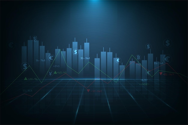 Concepto de comercio e inversión gráfico bursátil financiero e inversión sobre fondo azul