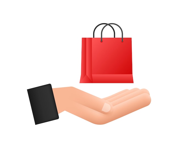 Concepto de comercio electrónico de compras en línea con icono de marketing y compras en línea Manos sosteniendo
