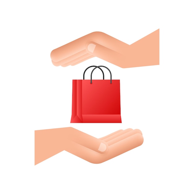 Concepto de comercio electrónico de compras en línea con icono de marketing y compras en línea Manos sosteniendo