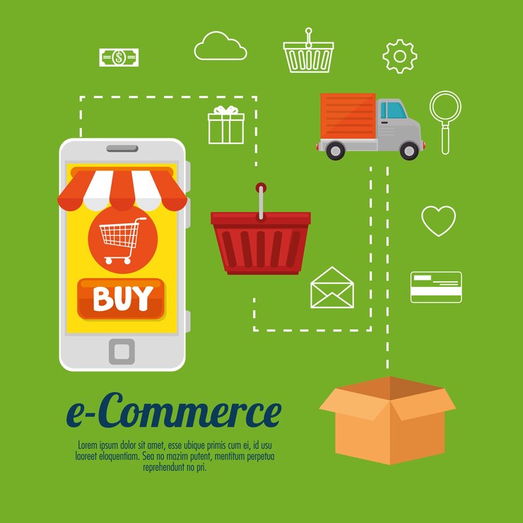 Vector concepto de comercio electrónico las compras en línea