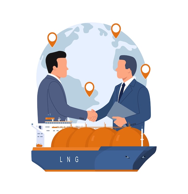 Concepto de comercio de GNL utilizando buques gaseros Ilustración vectorial