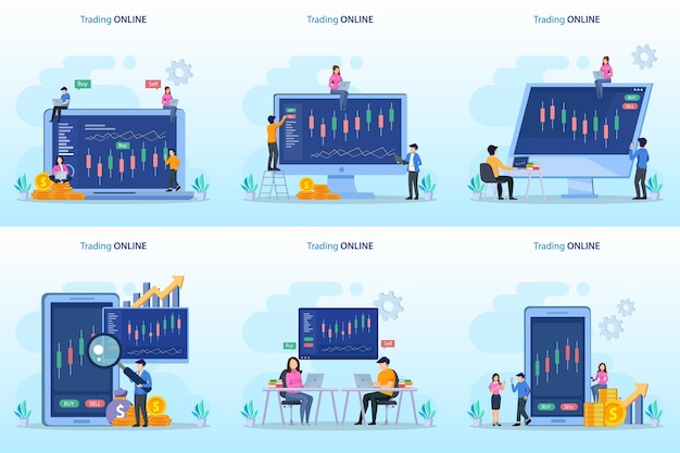 concepto de comercio en línea Estrategia de comercio de Forex Invertir en acciones Plantilla de vector plano