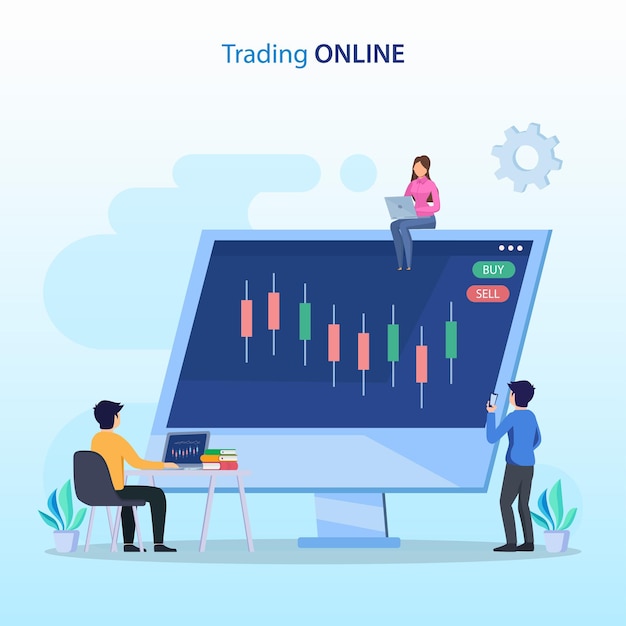 Concepto de comercio en línea estrategia de comercio de forex invertir en acciones plantilla de vector plano