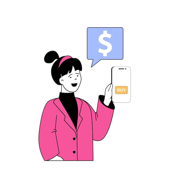 Concepto de comercio móvil con personas de dibujos animados en diseño plano para la web Ilustración vectorial
