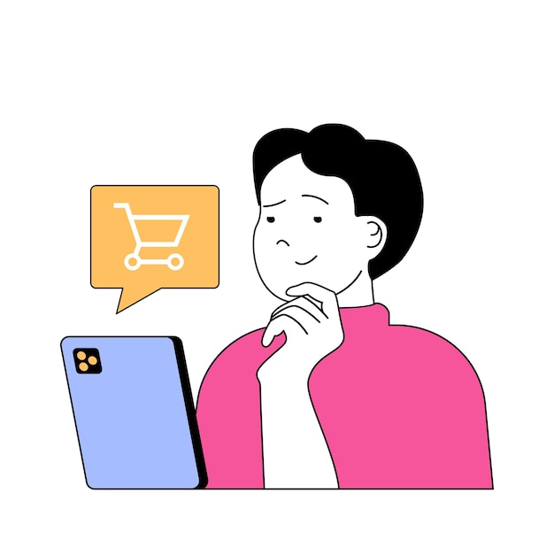 Concepto de comercio móvil con personas de dibujos animados en diseño plano para web ilustración vectorial