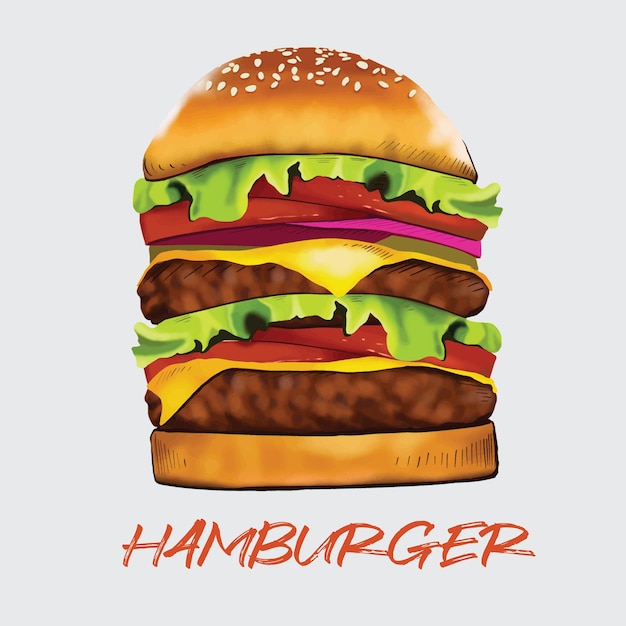 Concepto de comida rápida para hamburguesas dibujo a mano dibujo vectorial