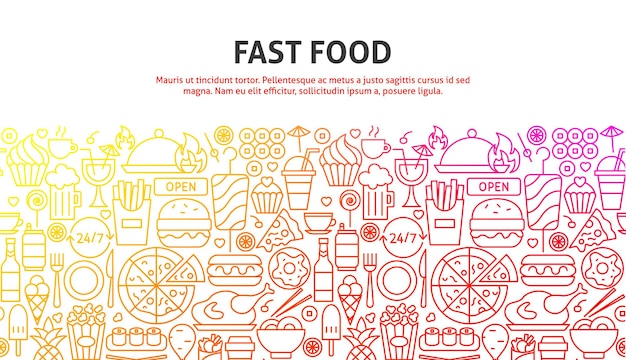 Concepto de comida rápida. Ilustración de vector de diseño de sitio web de línea. Plantilla de banner.