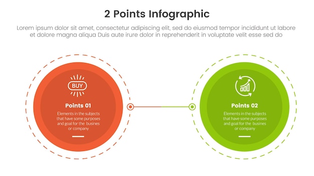 concepto de comparación y comparación para la plantilla de infografía banner con un gran círculo opuesto con un contorno salpicado con información de lista de dos puntos