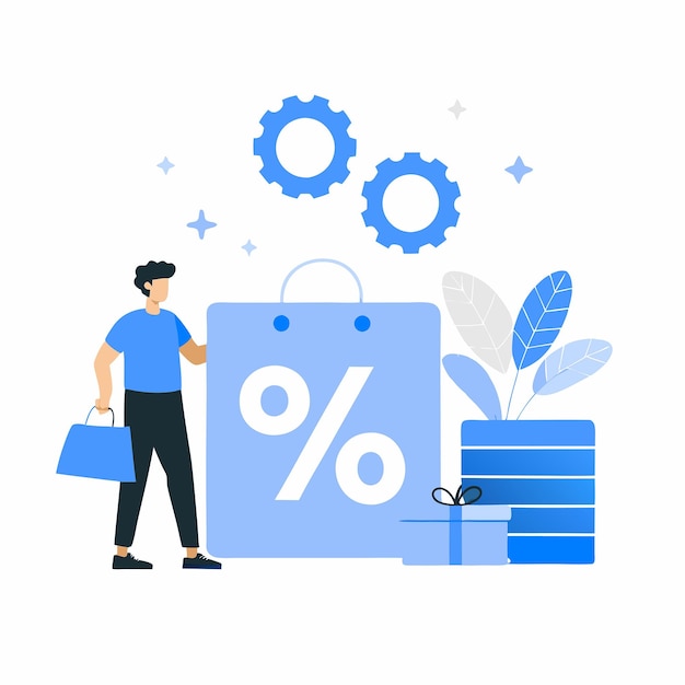 Concepto de compradores de descuento que comparan productos con diferentes precios y ahorros