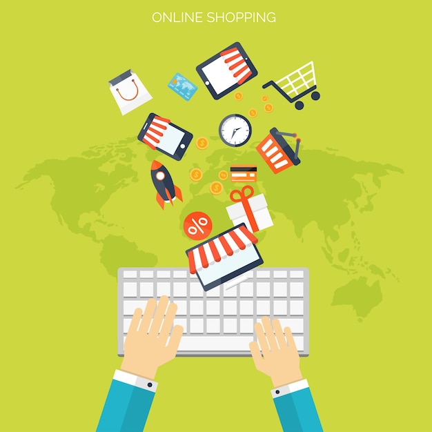 Concepto de compras por Internet comercio electrónico tienda en línea dinero web y pagos pago por clic