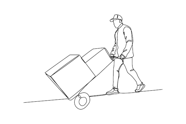 Concepto de compras en línea y comercio electrónico para el hombre traer paquete Órdenes de venta programa de lealtad de entrega de pago en línea Ilustración de concepto de vector gráfico plano aislado sobre fondo blanco