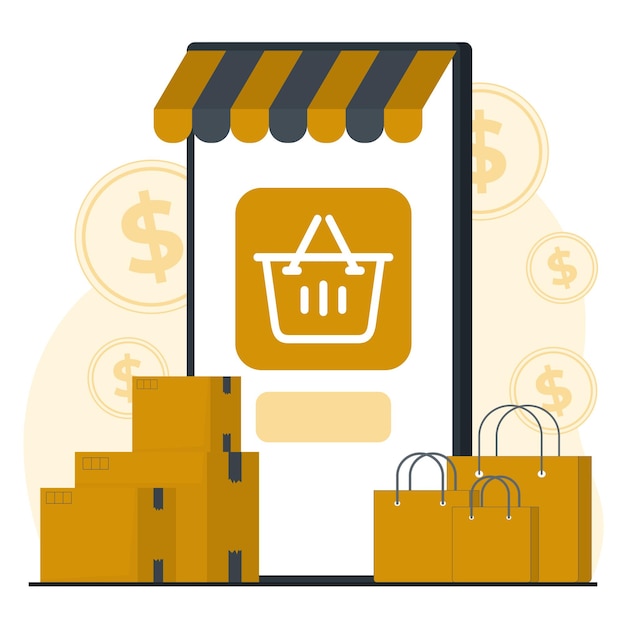 Concepto de compras en línea Comercio electrónico Ilustración vectorial en estilo plano