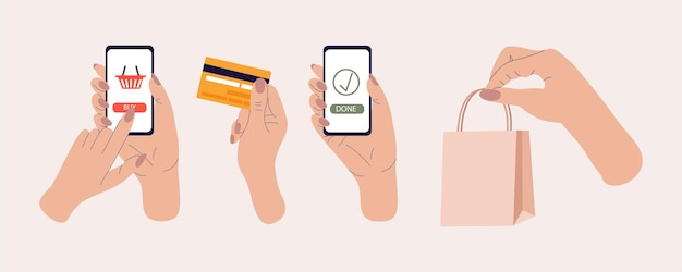 El concepto de compras en línea Eshops y entrega