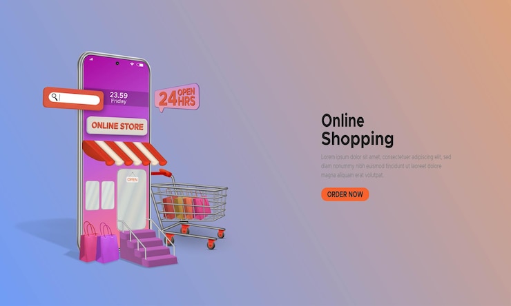 Vector concepto de compras en línea mensaje de marketing digital para teléfonos inteligentes en el sitio web y la aplicación móvil