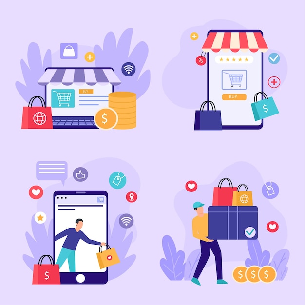 Concepto de compras en línea para la página de aterrizaje